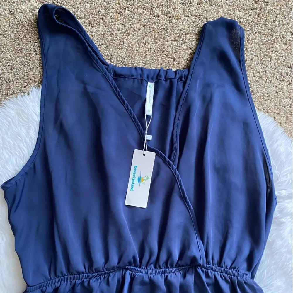Beachsissi Tank Swimsuit Coverup Dress Blue Sheer Lightweight New Womens Size XL